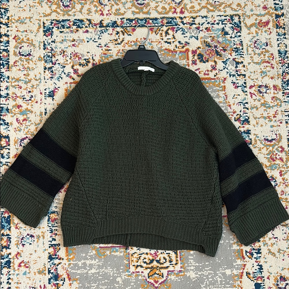Olive Green Sweater with Black Stripes